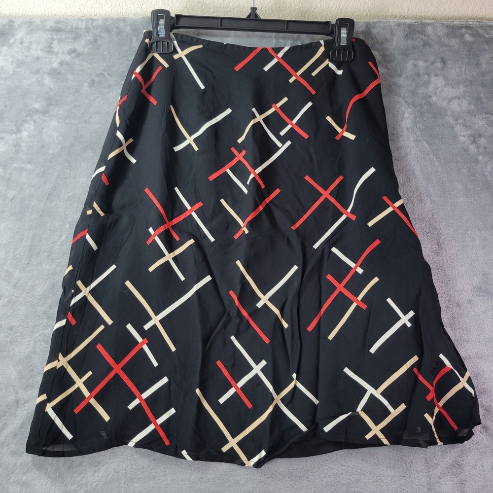 Ann Taylor‎ Womens ALine Skirt Size 6 Black Red Beige Geometric Rayon Vibes